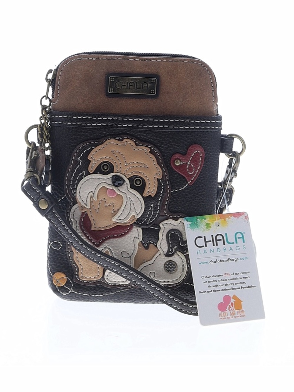 Chala Brown Shih Tzu Cellphone Crossbody Bag NWT